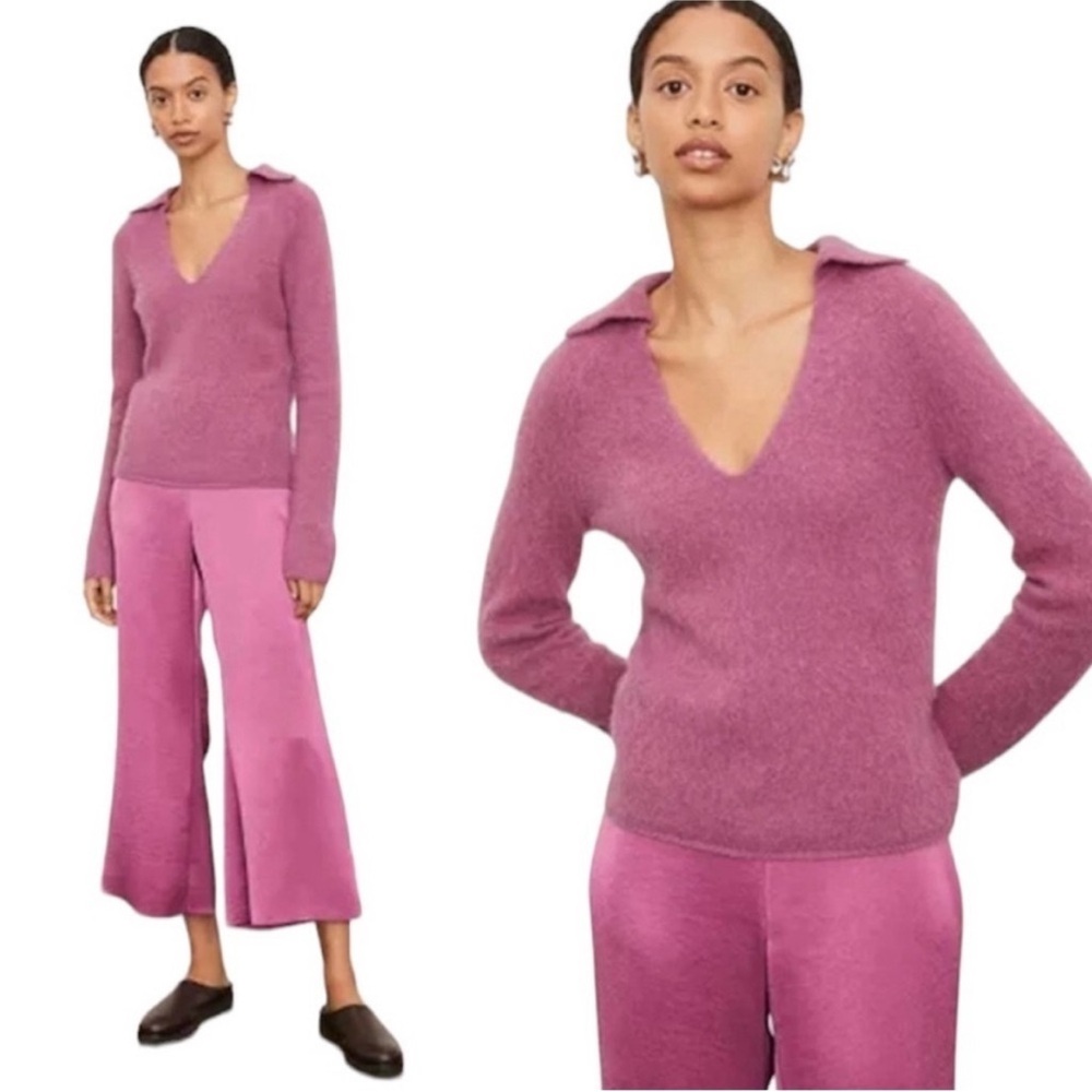 Vince brushed alpaca purple polo sweater